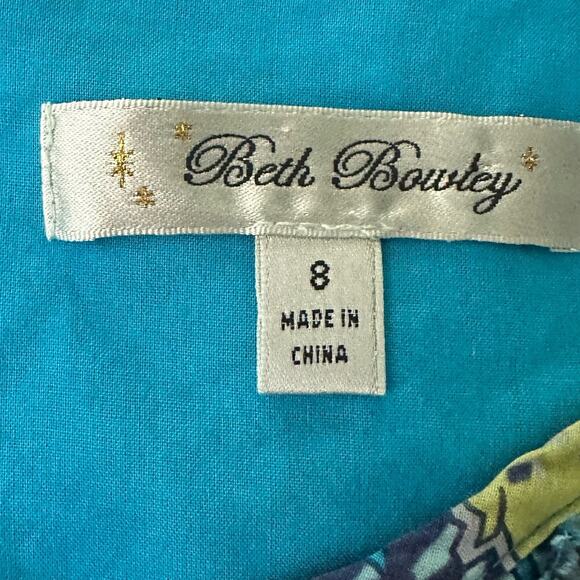 Beth Bowley Dress Womens 8 Blue Paisley Cotton Silk Mini Ruffle Dainty Romantic - Picture 6 of 12